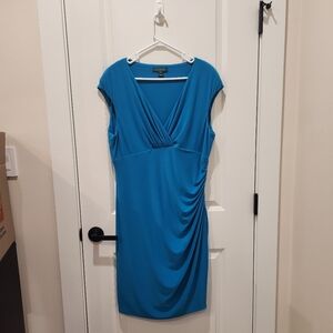 Lauren Ralph Lauren Teal Midi V Neck Dress Size 18